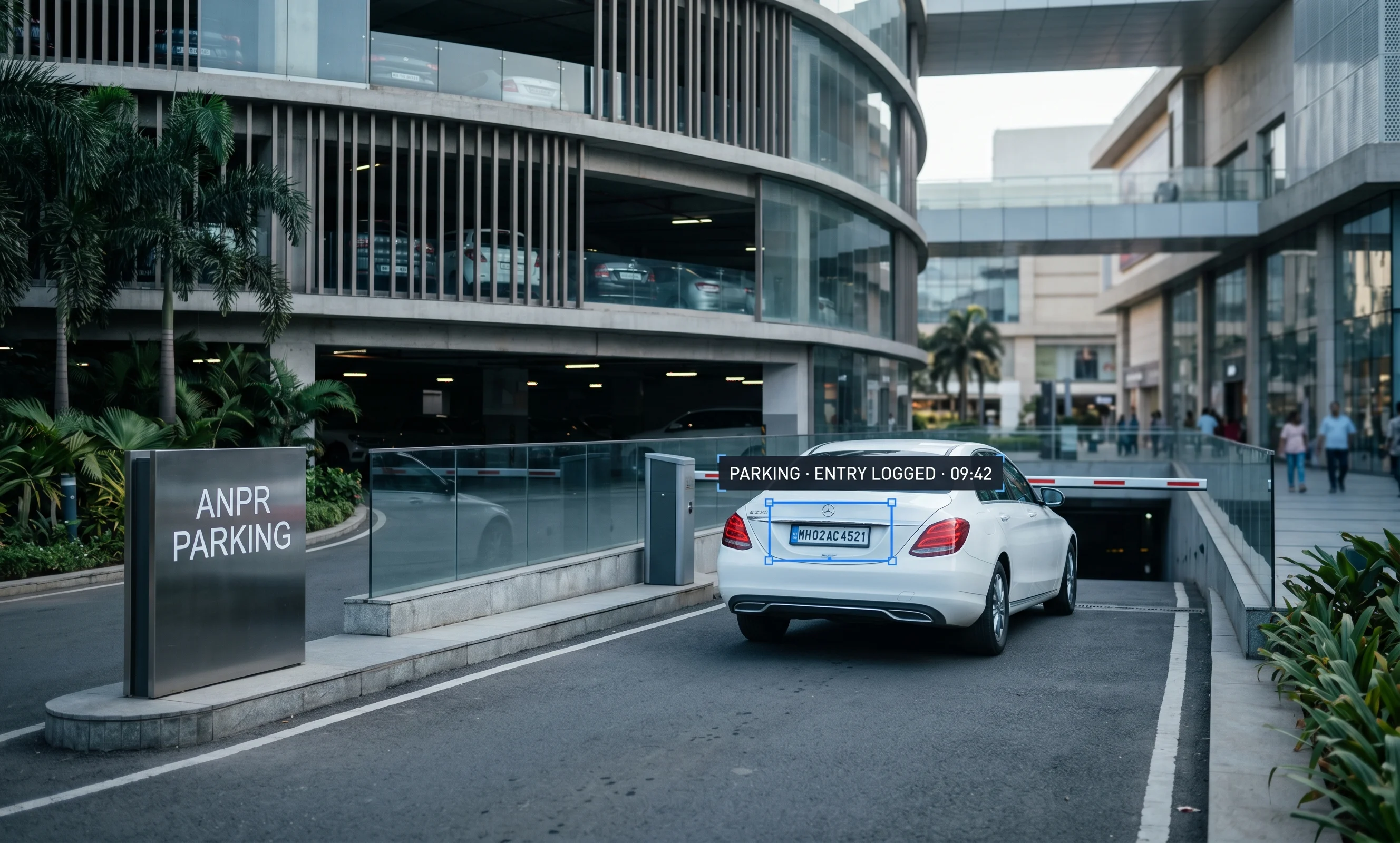 ANPR system reading number plates at a multi-level parking entry